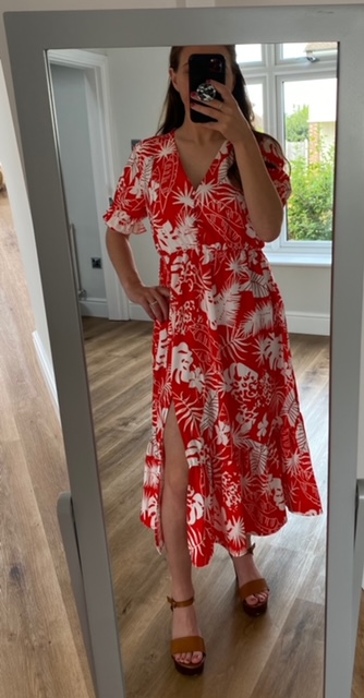 Red and white clearance floral midi dress